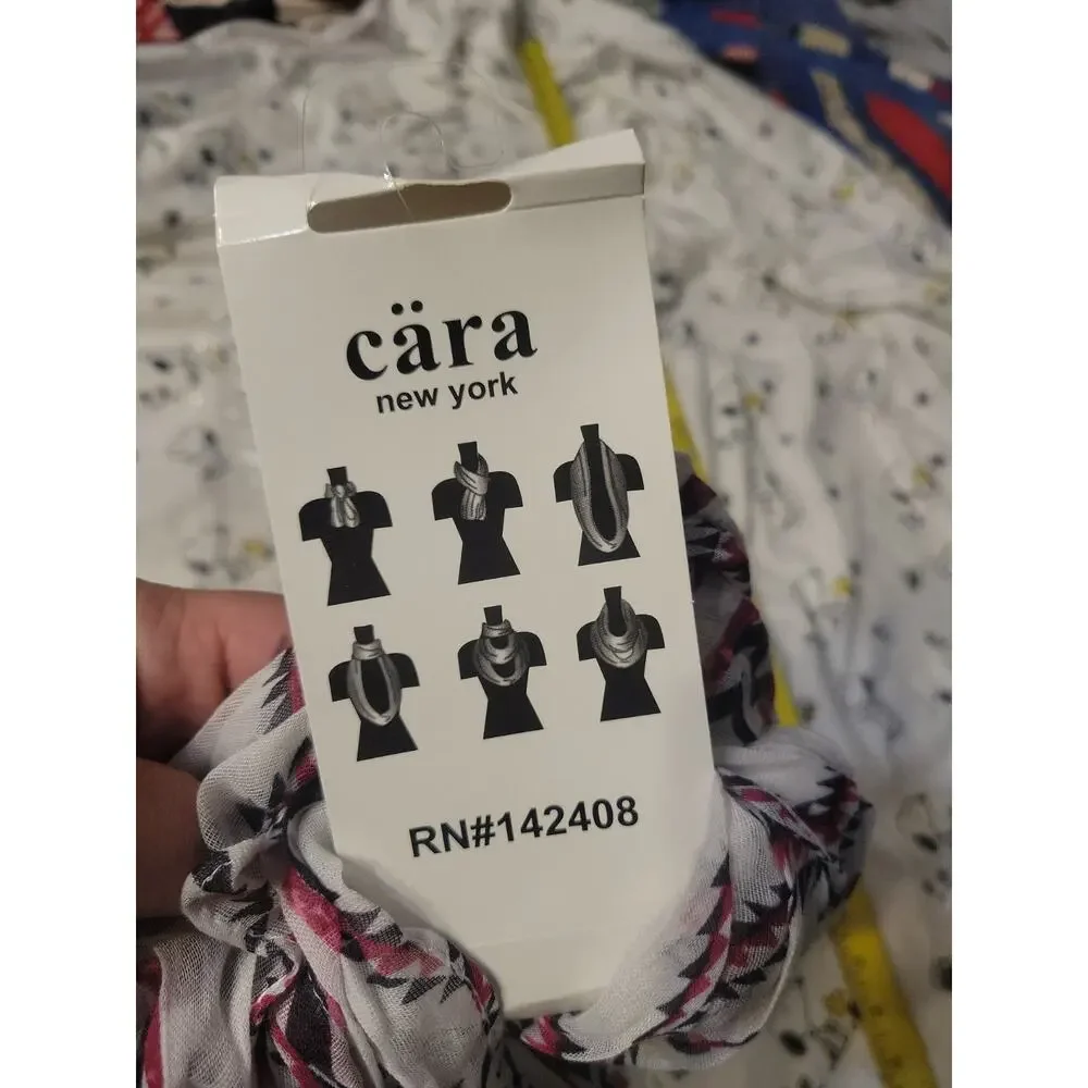 Cara New York Deep Pink Black White Design Scarf New Nwt